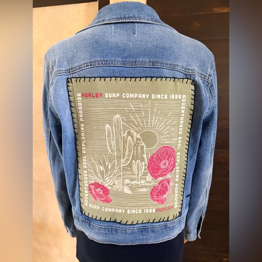 Upcycled Curve Appeal Cactus Denim Jacket Size S